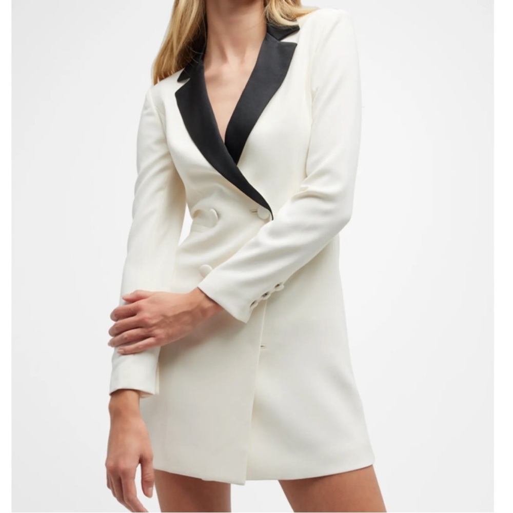 Alice and Olivia kyrie blazer dress in cream and black contrast